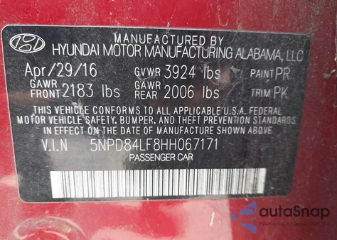 2017 Hyundai Elantra Se from USA, damaged, VIN 5NPD84LF8HH067171